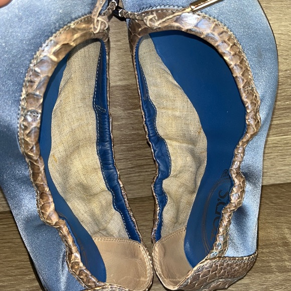 Authentic Tod's Blue Satin With Snakeskin Trim Scrunch Dee Ballet Flats - Picture 15 of 16